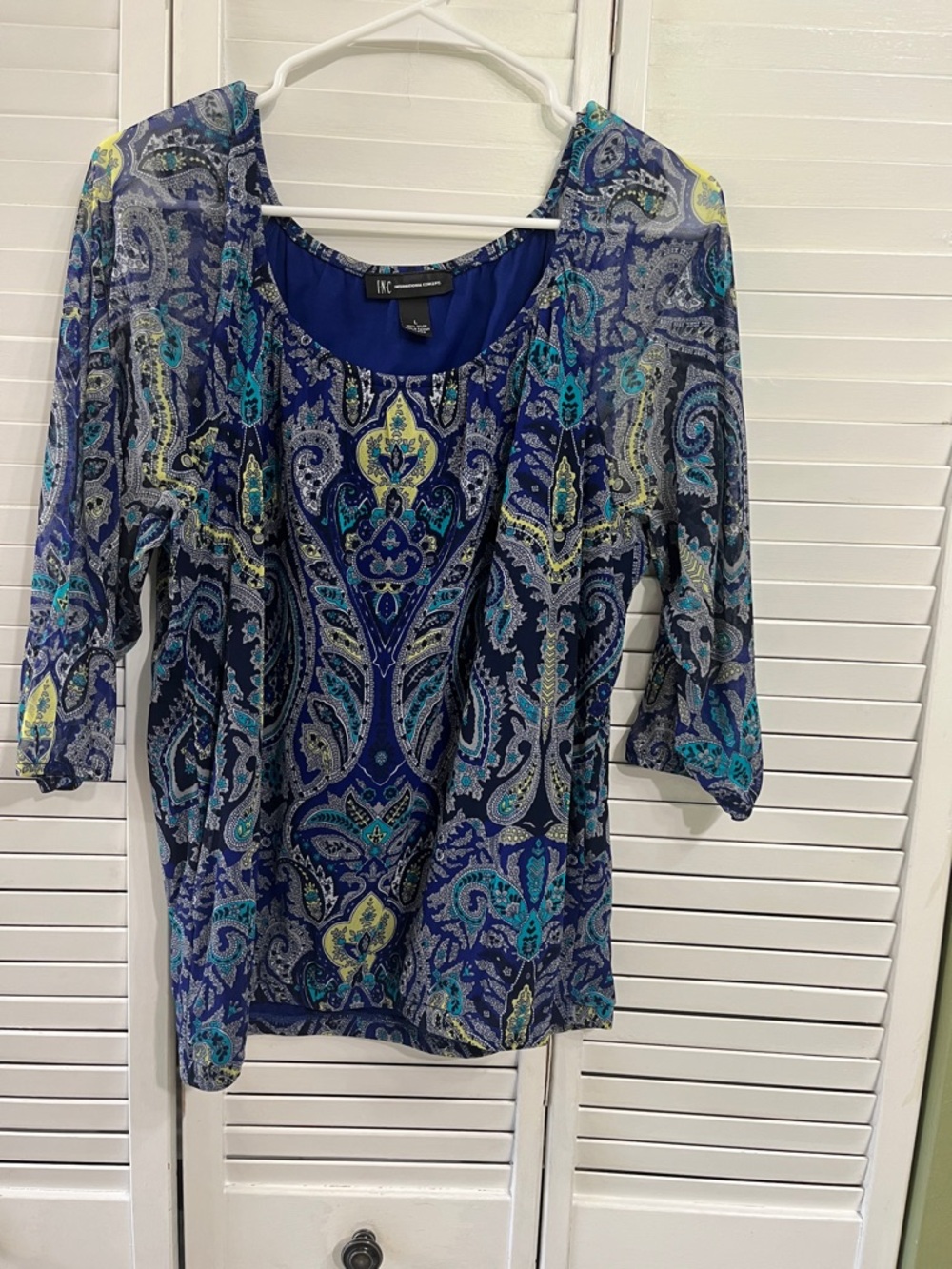 INC International Concepts Blue Paisley Scoop Neck Tunic with Teal Accents